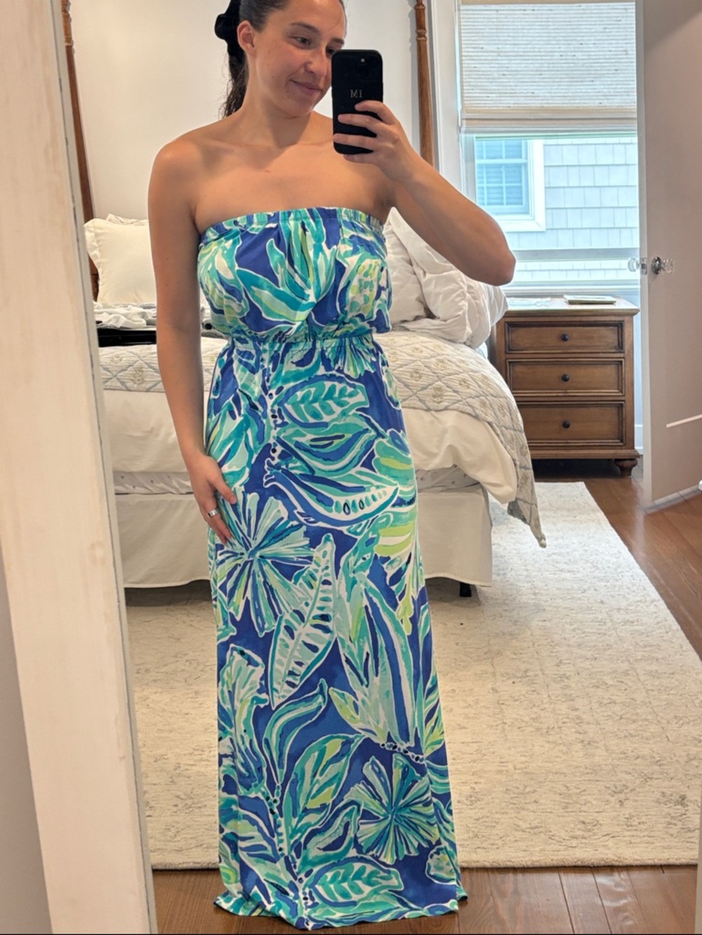 Lilly Pulitzer Strapless Tropical Maxi Dress in Blue and Green